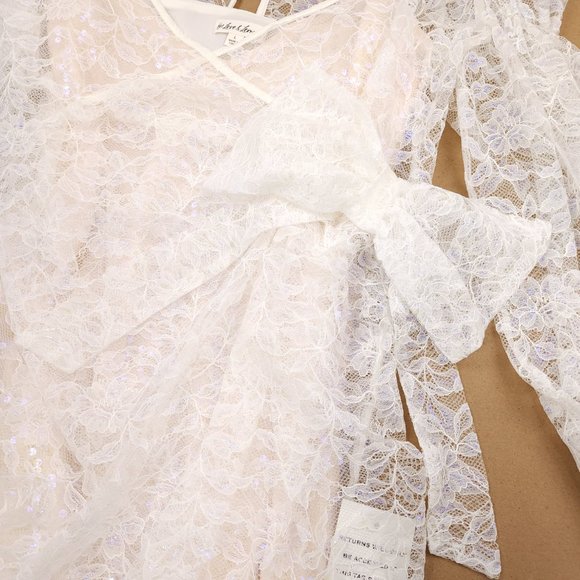For Love and Lemons L Blanc Lourve Sheer Lace Sequin Long Sleeve Dress NWT - Picture 6 of 16